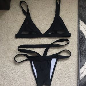 Zaful Black Mesh Strappy Bikini, size M